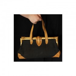 SAC 1980 TOILE CUIR ET OSIER