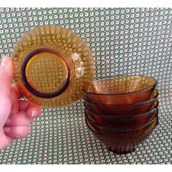 Service 10 tasses Véreco verre ambré vintage – France années 70 – complet avec soucoupes - Arts de la table